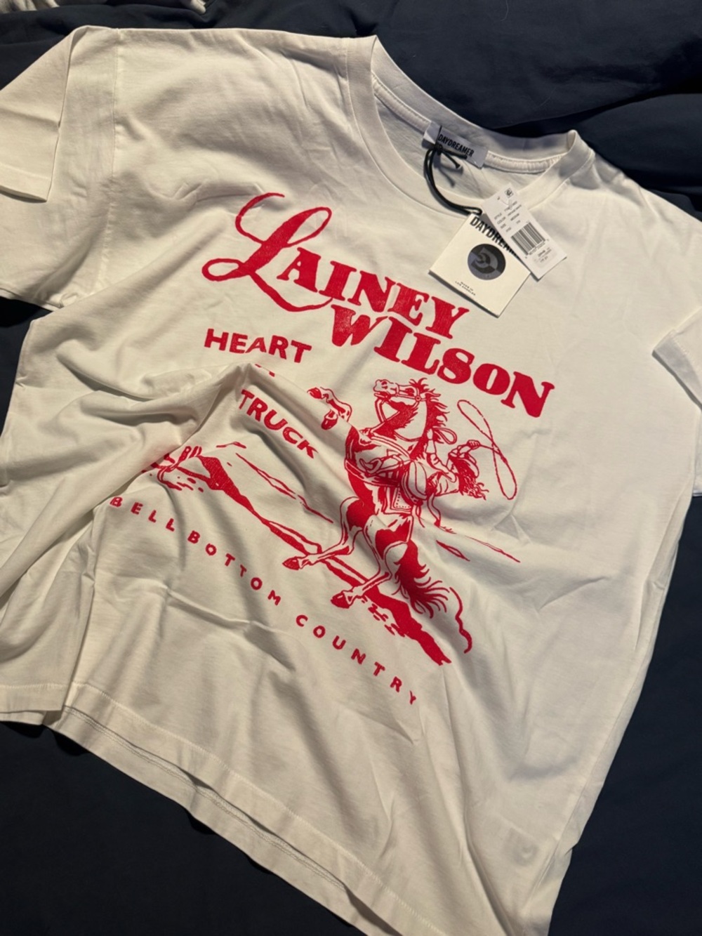 Daydreamer White Tee with Red Lainey Wilson Logo Tee
